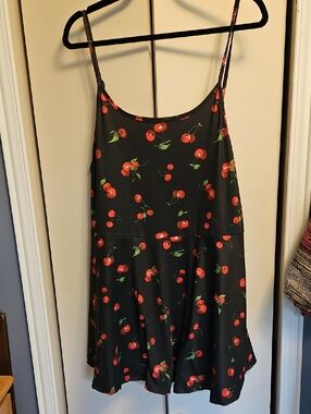 Black Cherry Print Mini Dress With Shorts Under Ptp 21 +